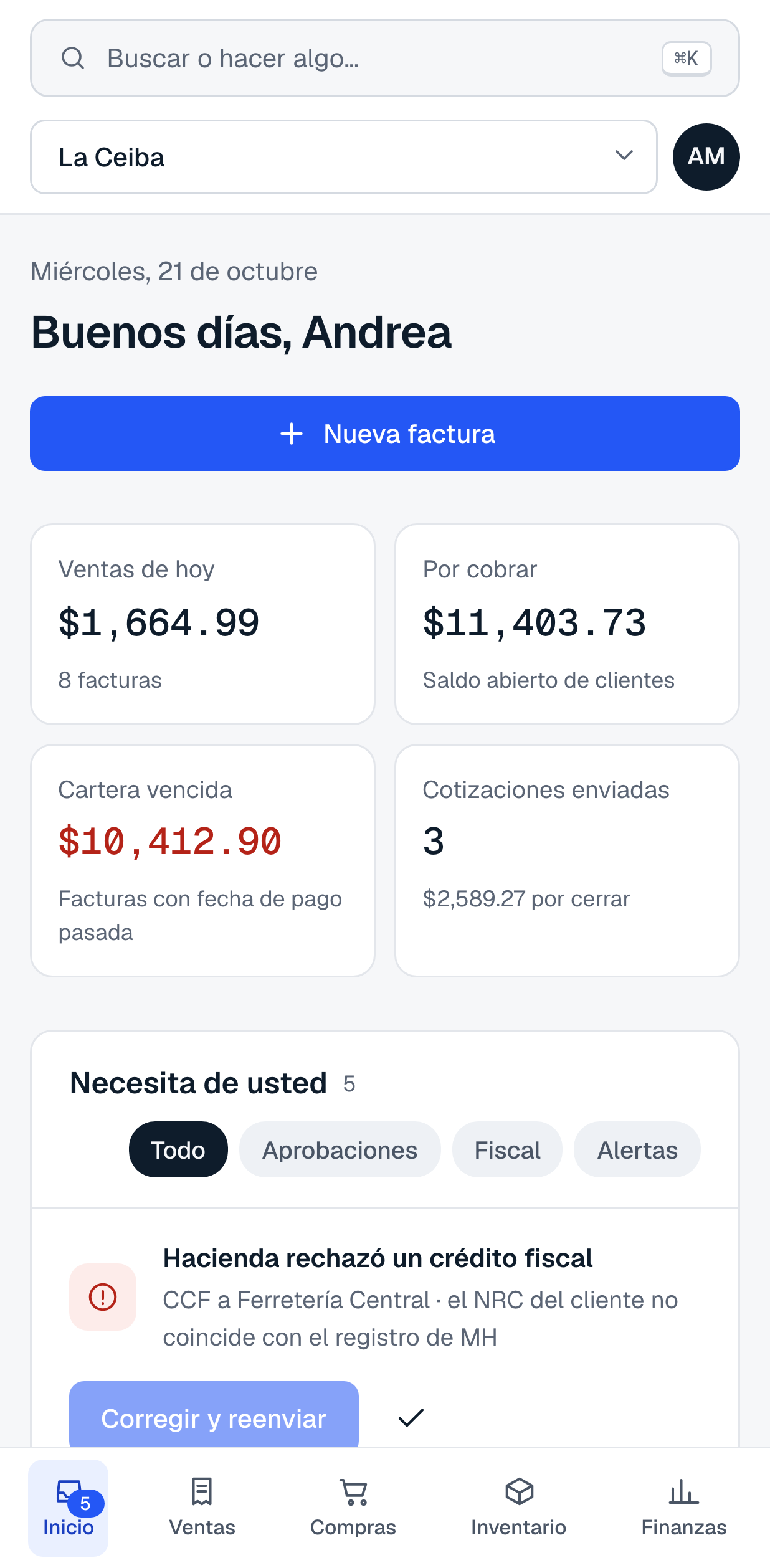 Inicio de Titan ERP en un teléfono