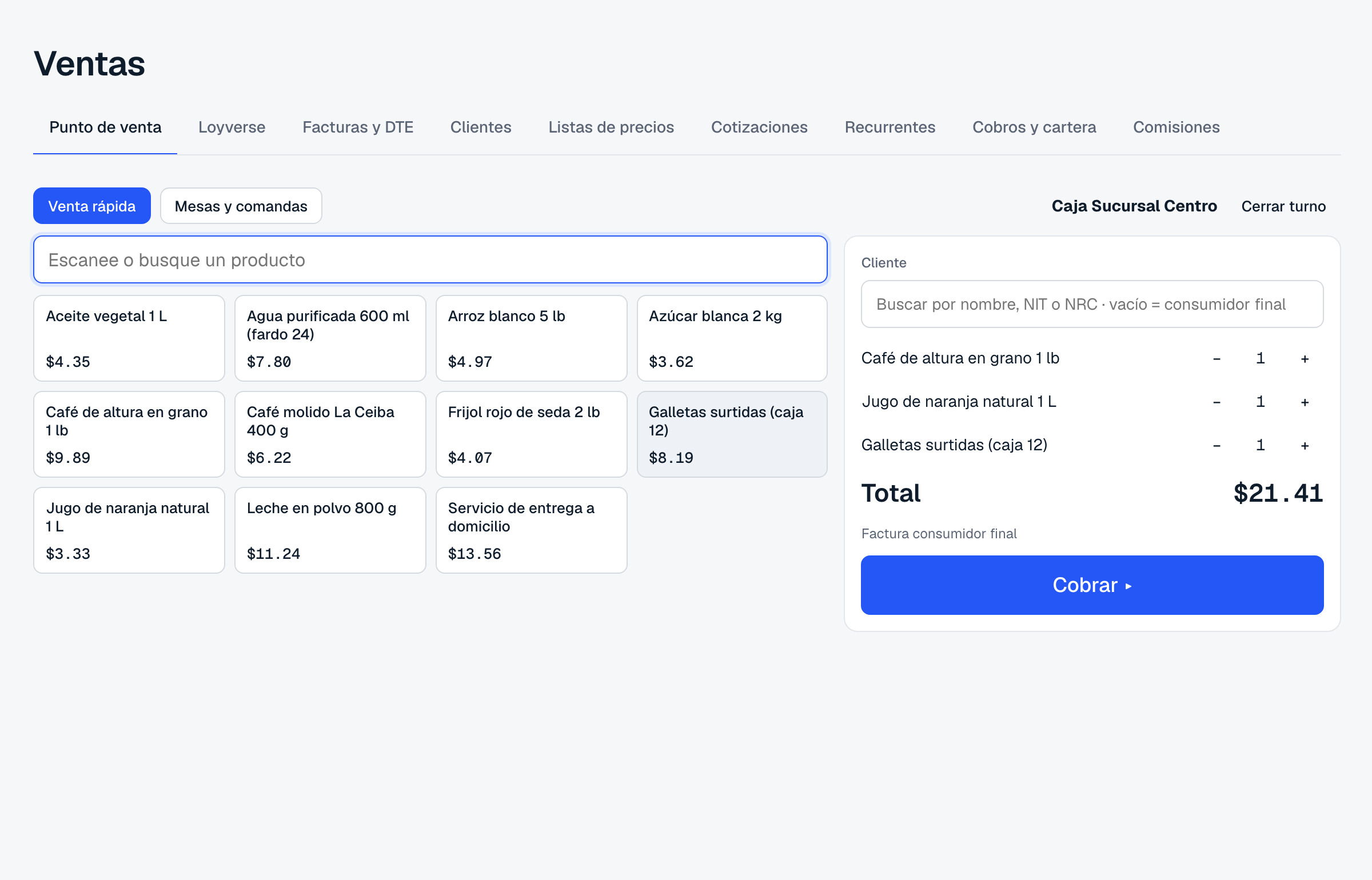 Caja rápida de Titan ERP con lector de código de barras